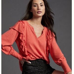Pilcro Anthropologie Cozy‎ Popover Ruffle Top